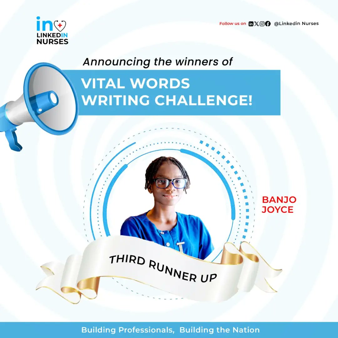 LinkedInNurses's tweet photo. Announcing our top winners for the just concluded Linkedin Nurses writing challenge - Vital words!

After careful consideration and evaluation of all the wonderful entries, our judges have selected the top stories that truly captivated our hearts and minds. https://t.co/IwUKVYIDSw