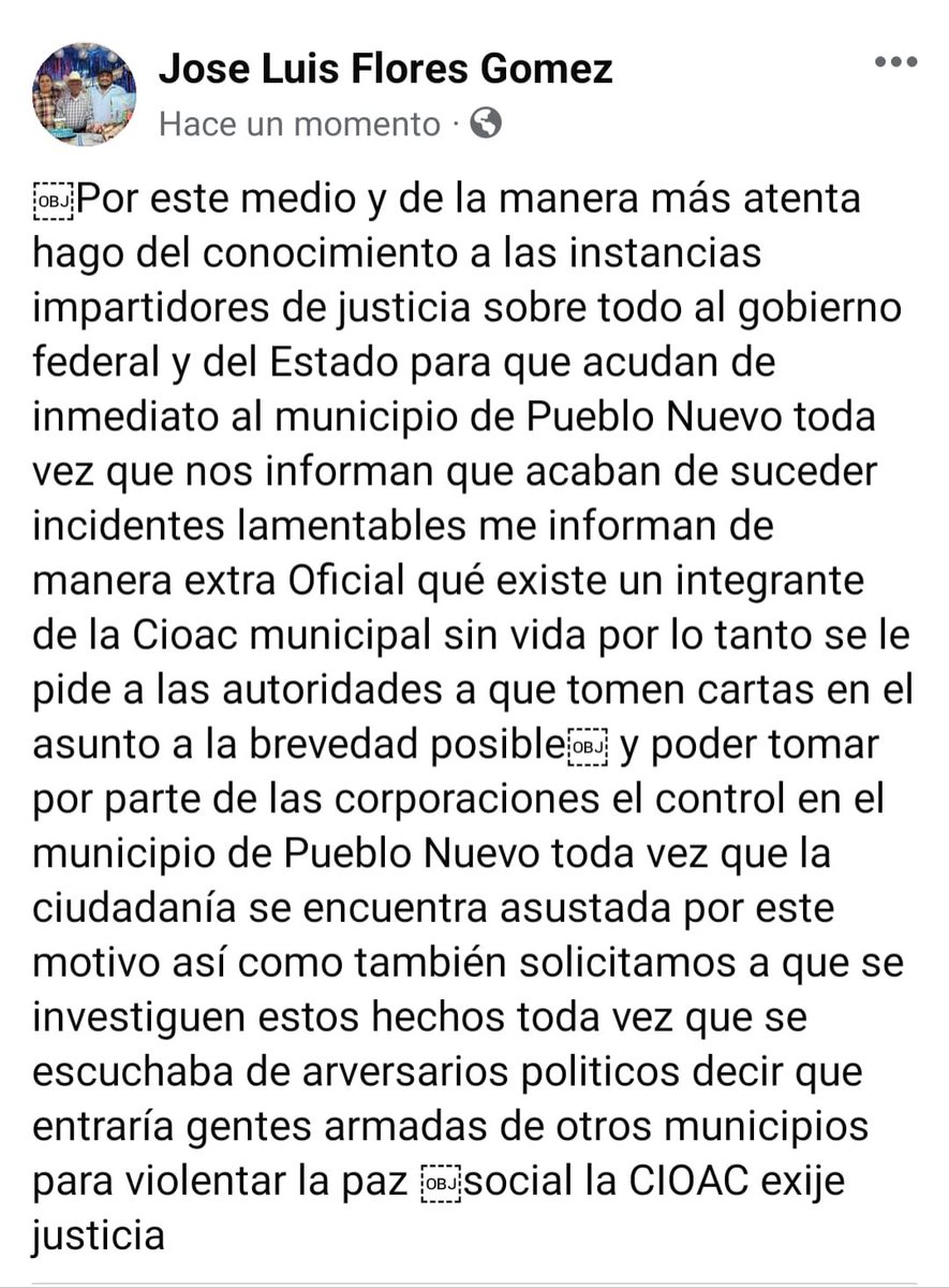 GabyCoutino's tweet photo. En #PuebloNuevoSolistahuacán se reporta un muerto miembro de la #CIOAC por la disputa entre los candidatos a la presidencia municipal de @PartidoMorenaMx y @MoverAChiapas1. Se pide la intervención de las autoridades. #Chiapas https://t.co/tEjAIpqSZY