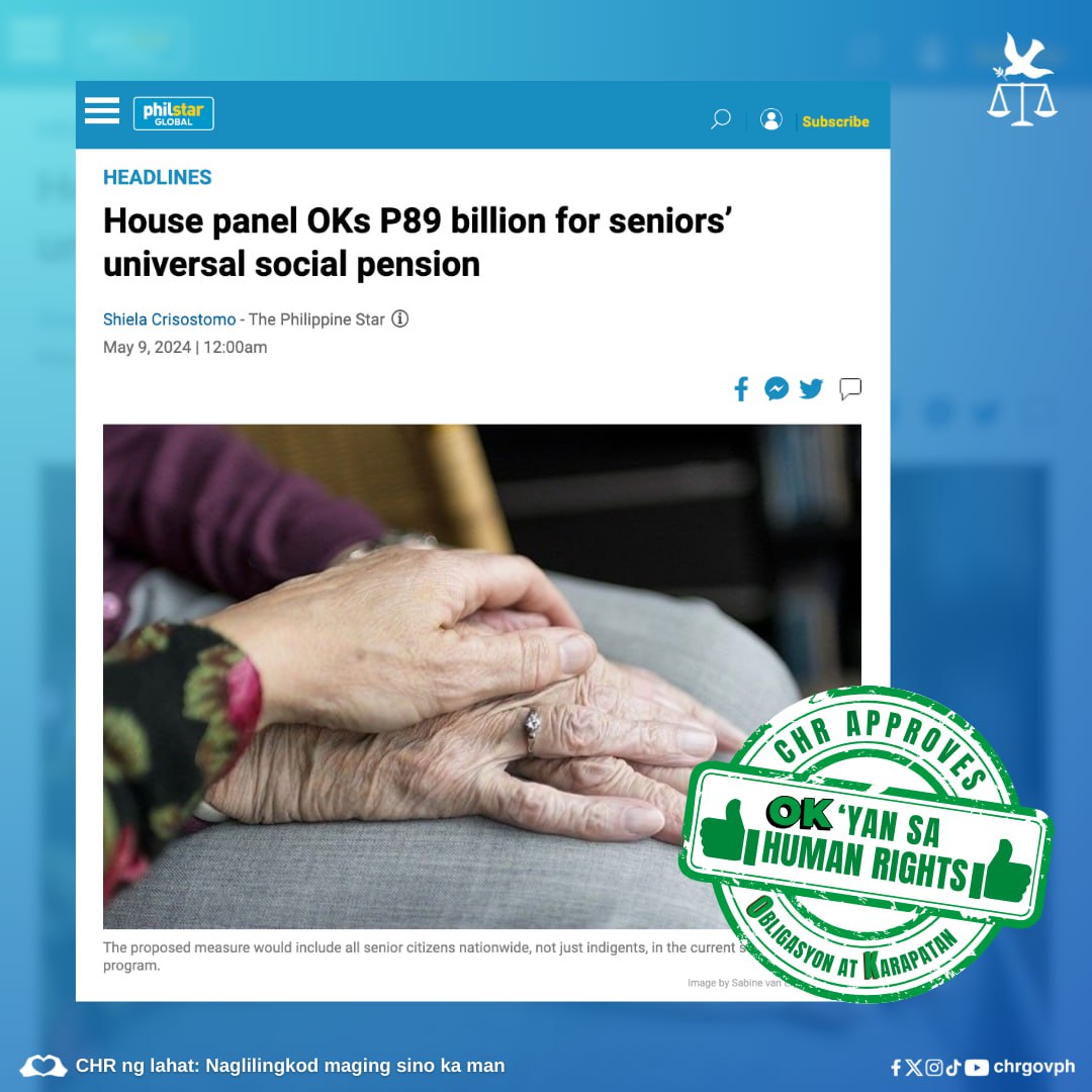 A universal social pension measure has gained a foothold after a House of Representatives committee yesterday approved the budget allocation for the benefit. Read: philstar.com/.../house-pane…... #ObligasyonAtKarapatan #RightsOfOlderPersons