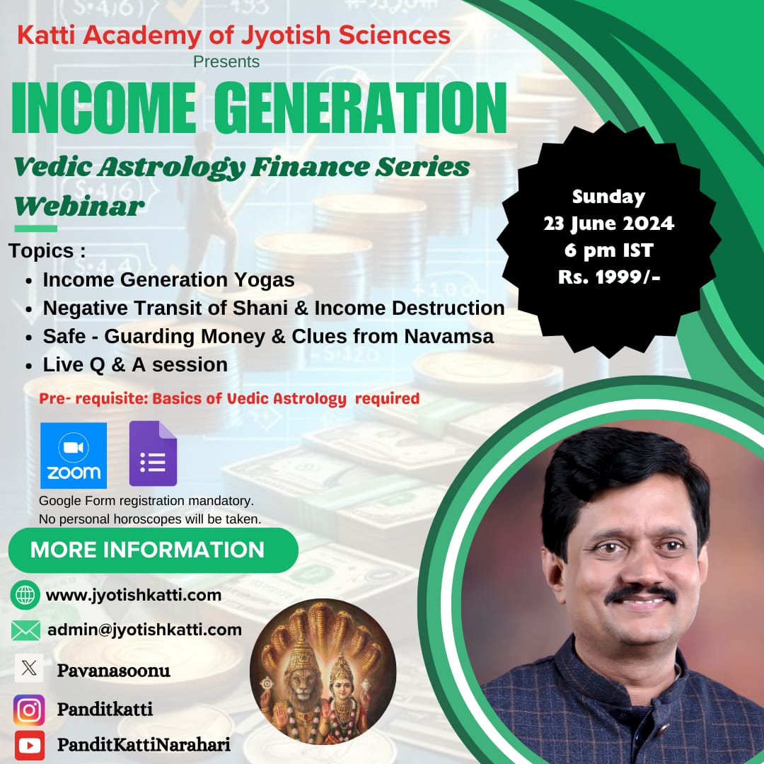 || Om Gurave Namah ||
The Jyotish online Zoom session on Money/income and wealth is scheduled on June 23rd, 2024 (Sunday) at 6 PM IST.
Link to register - forms.gle/EBJC5Ss7XozXYW…
We have limited seats and admission is based on a first-come basis. 
I will also be talking about Rahu