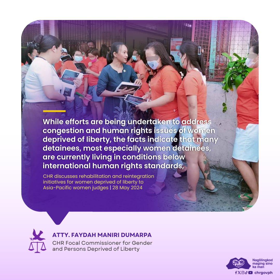 Commissioner Dumarpa stressed the need to attend to the gender, age, and disability specific needs of women in detention as part of State efforts in recognising women’s vulnerabilities especially within the context of gender-based violence. bit.ly/4aHvNwW