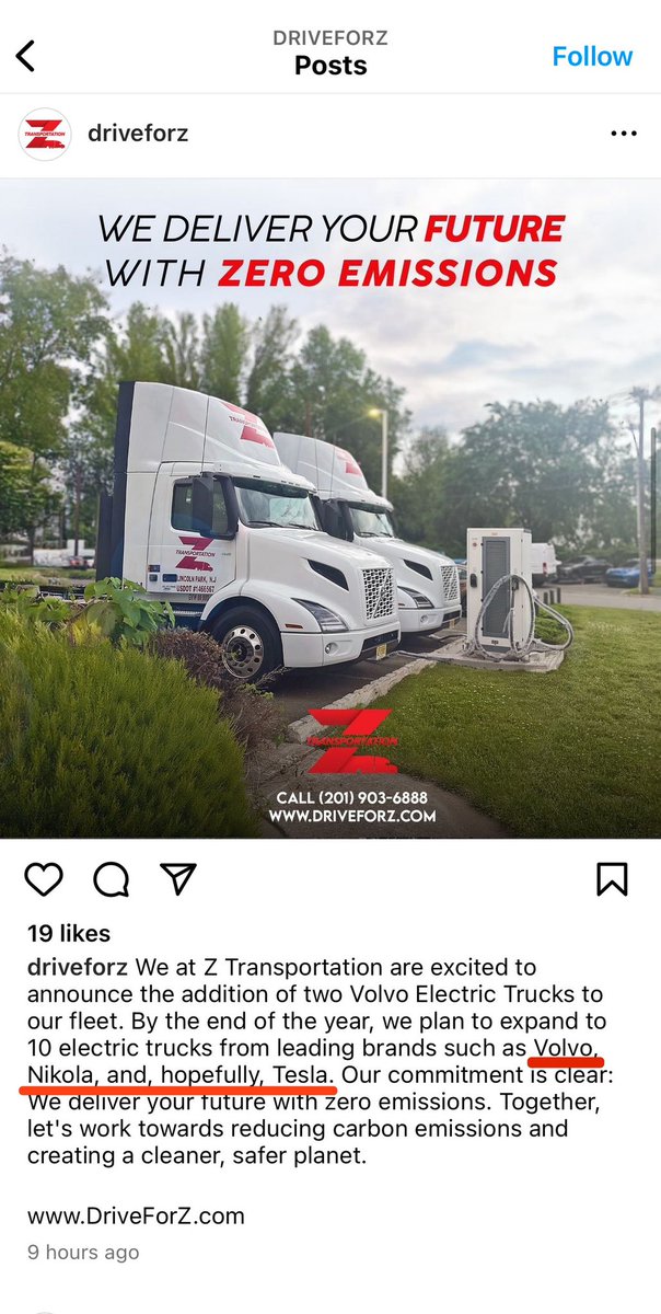 Z Transportation announced they added 2 Electric Volvo VNRs to their fleet with the plan to expand to 10 electric trucks by the end of this year, from “Volvo, Nikola and hopefully, Tesla”

Z Transportation is a large trucking company with about 200 semi trucks in their fleet
