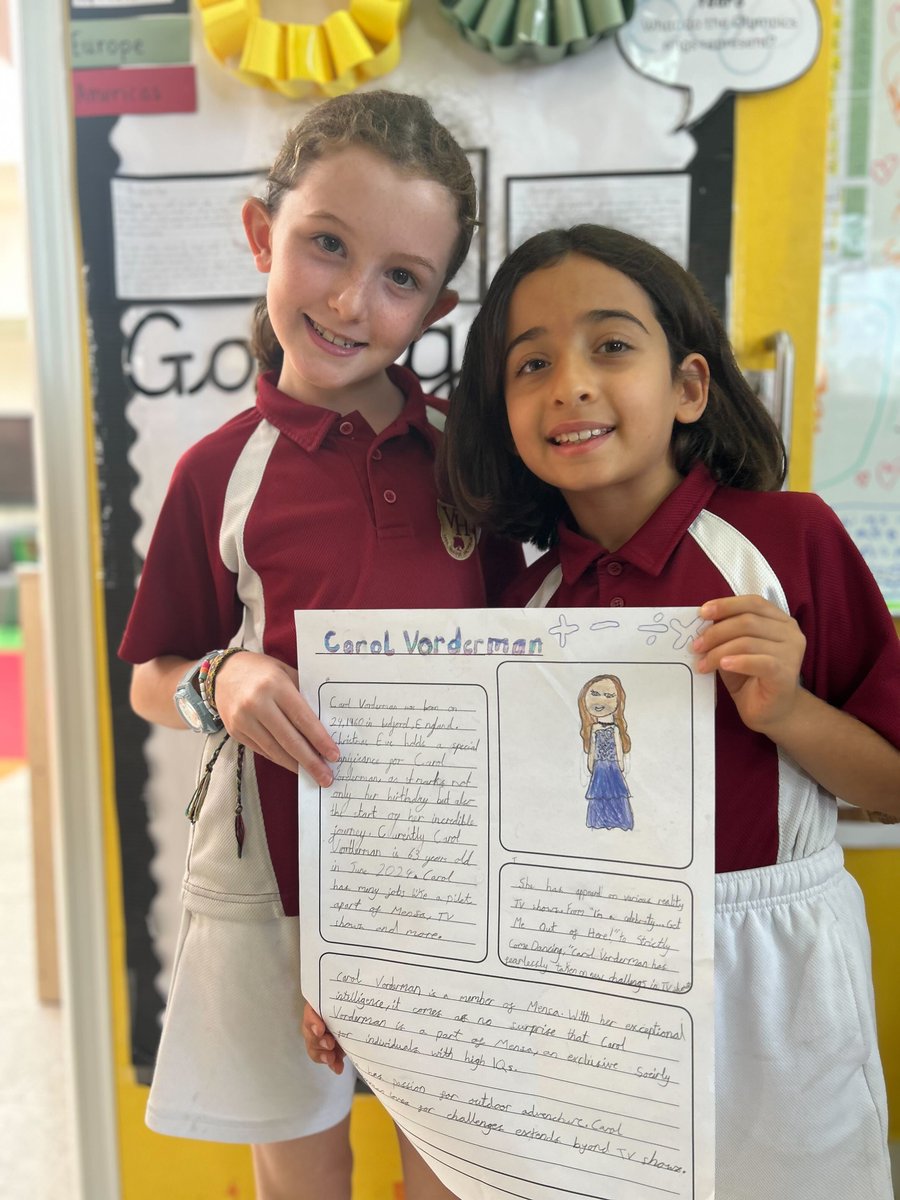 VHPrimary's tweet photo. Year 3 Yellow enjoyed researching mathematician - Carol Vorderman to celebrate maths week!
#MathsWeek #Maths #VHPS #VHPSRocks #VHPSLittleThings #VHPSCommunity #WeCareAboutTheLittleThings #BestPrimarySchool #Outstanding #SchoolStories #SmallSchoolBigHeart #BSO #BSME #KHDA https://t.co/FfaNjZ9Khr