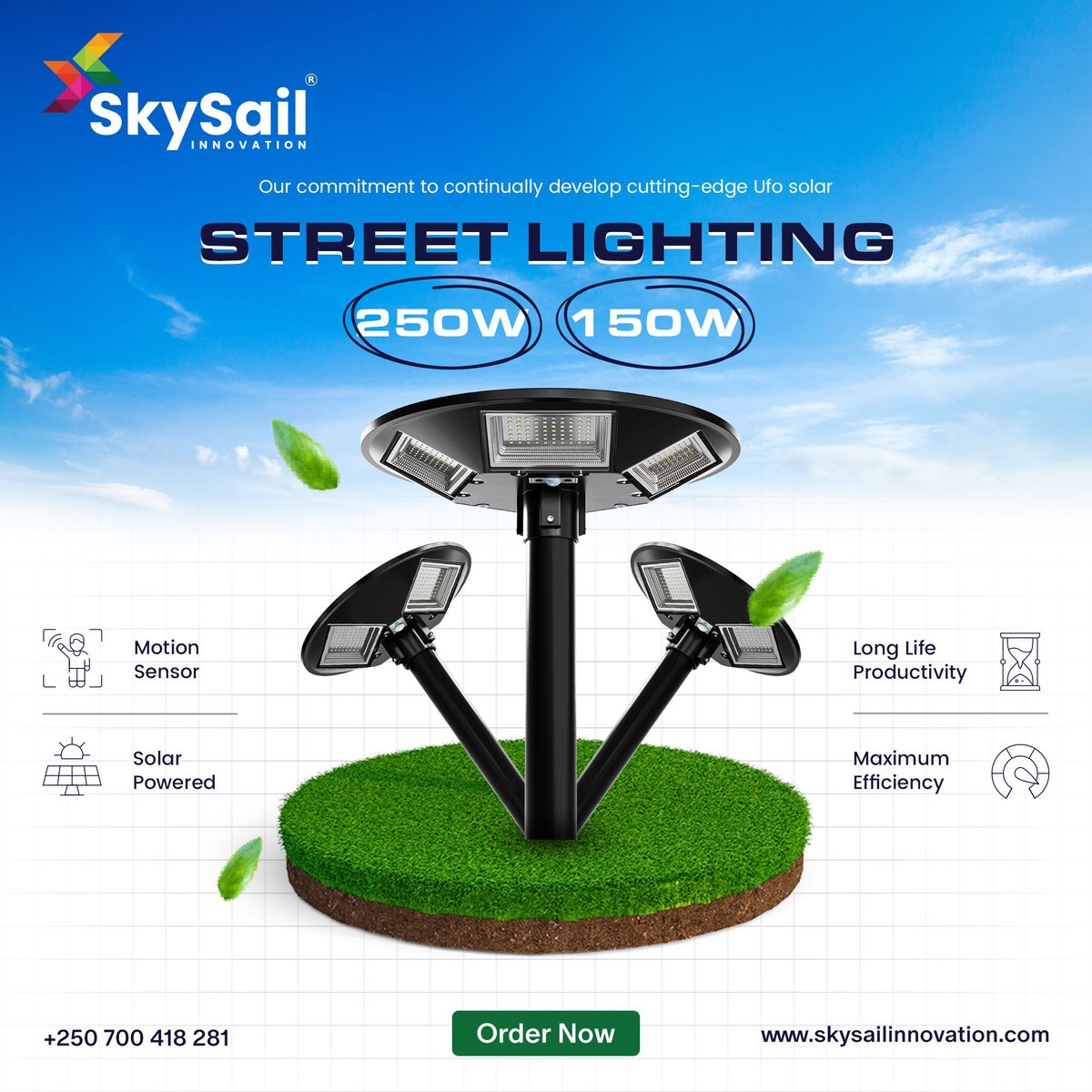 🛸 Step into the future with SkySail Innovation's commitment to cutting-edge technology! 🌟 Experience the brilliance of our UFO Solar Street Lighting 250W and 150W, designed to illuminate your path to sustainability. Join us in shaping a brighter tomorrow! 💡 #SkySailInnovation