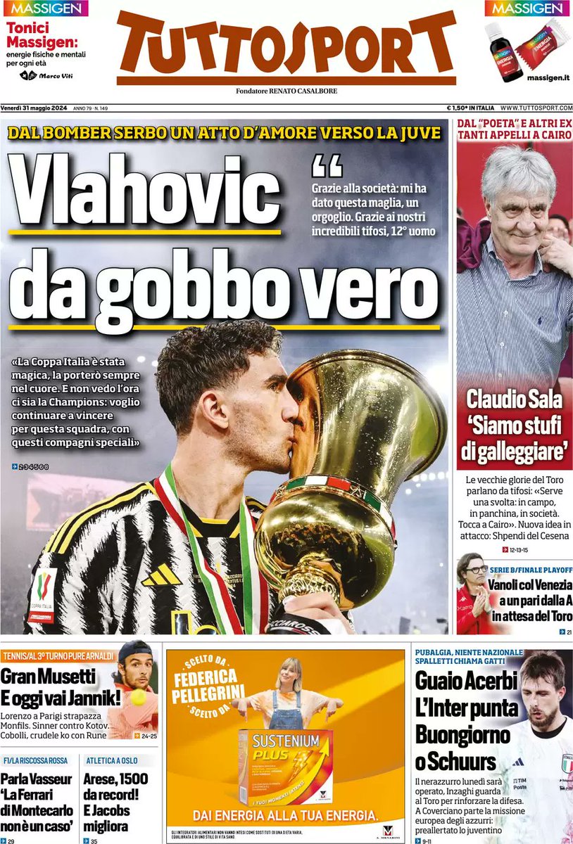 #Primepagine dei principali quotidiani sportivi italiani 
#31maggio2024 
#EdicolaAngel🗞️📰