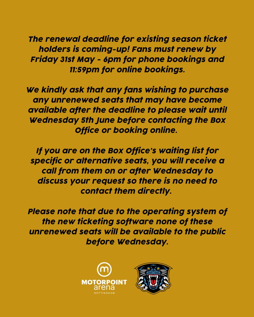 🚨 Information for supporters who wish to purchase any unrenewed seats that may become available after tonight's 11:59pm deadline...