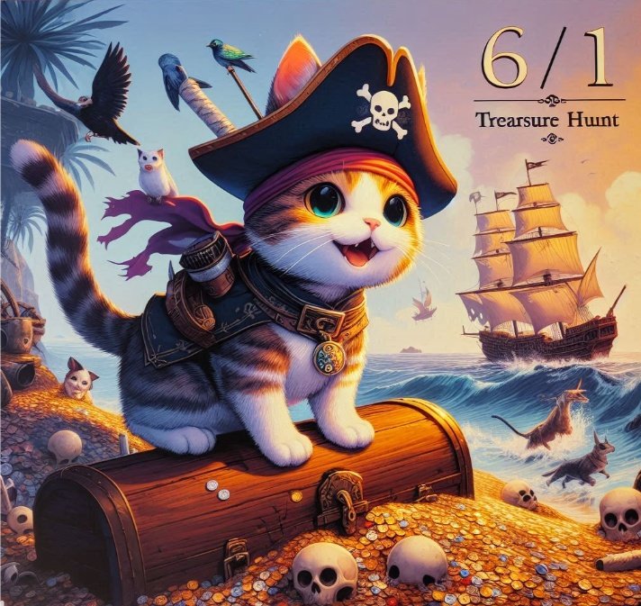 Ahoy, mi hearties!
Cpt @BANDITdotCAT treasure hunt is starting in a few hours!! 😸
Are ye all brave cat's ready for tis exciting adventure? Don't forget it's starting tomorrow 6/1 😼
$BNDT, $DOT, #DEGEN, #MEMECOIN, #TREASURE