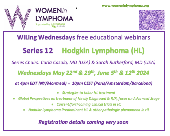 ⚕️ #HodgkinLymphoma educational webinar #3 - WED June 5 at 7am EDT 🇺🇸 (NOT 4pm this week) = 7pm Beijing🇨🇳= 9pm Syd🇦🇺 Theme: Current/Forthcoming Clinical Trials in HL 🩺Presenters: @LisaRoth_MD @NicoleWongDoo @drsarahruth #DrMengWu 👉🏼Register🔗 us06web.zoom.us/webinar/regist…
