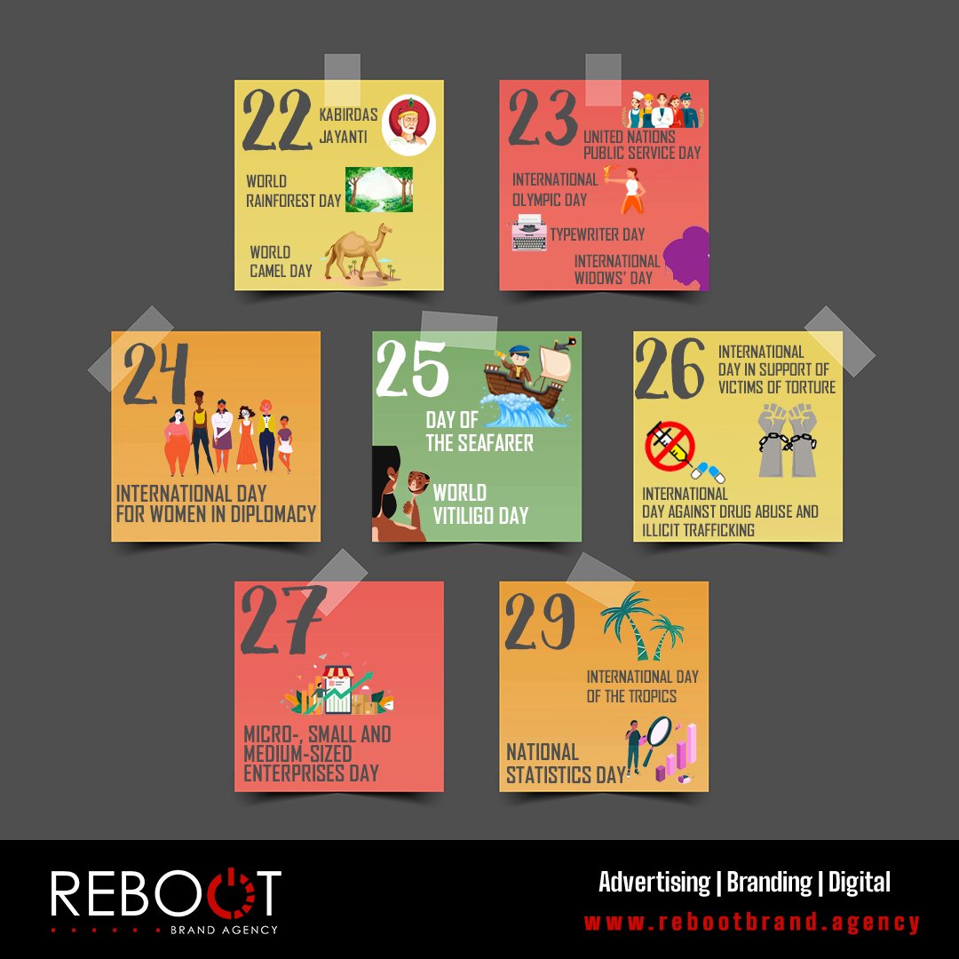 Rebootbrand's tweet photo. Here's a handy guide to #topicaldays falling in June. You can thank us now or later 😌

#TopicalMarketing
#TopicalSpot
#Topical

#RebootBrandAgency
#Advertising
#Branding
#Digital https://t.co/dm0Wox1wm3