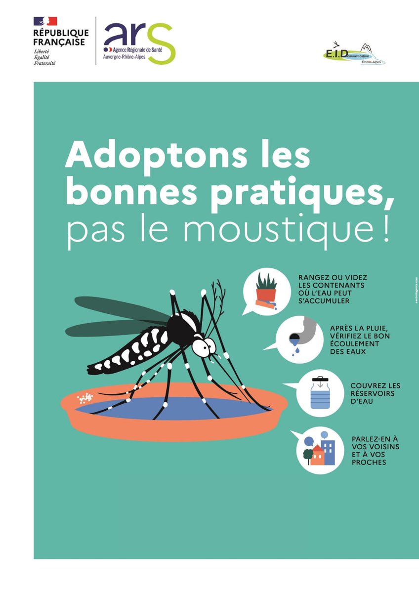 [#Santé]

Comment éviter la propagation des moustiques tigres ? 🦟

 Le #MoustiqueTigre peut-être vecteur de maladies graves :

✅️Voici quelques conseils pour se protéger et pour lutter contre sa propagation ! ➡️ auvergne-rhone-alpes.ars.sante.fr/moustique-tigr…

Pour plus d'informations :