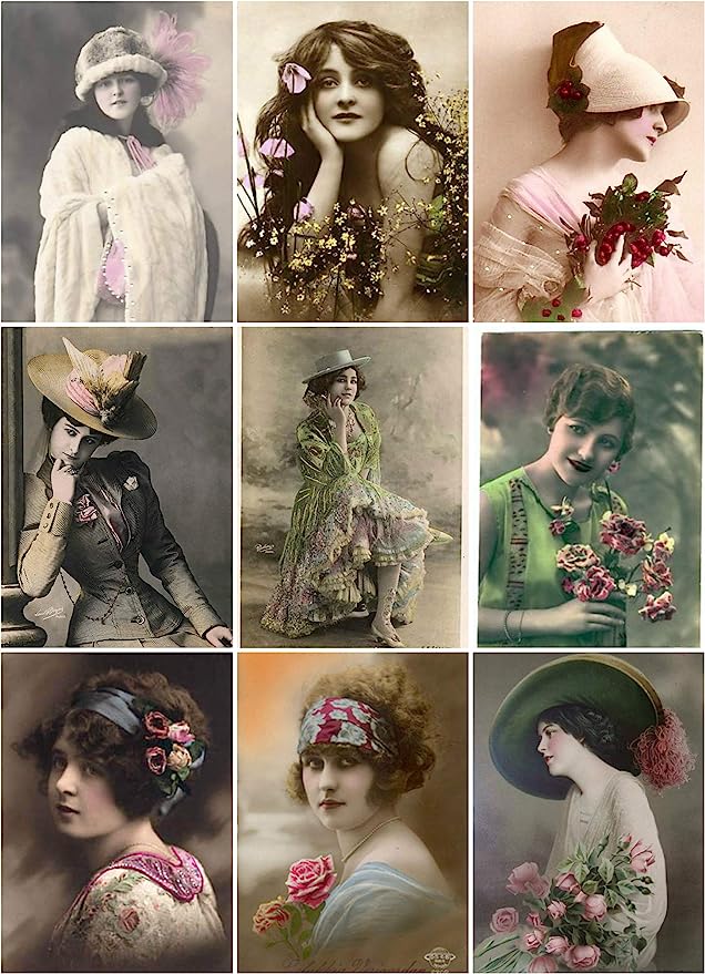 Beautiful photos of early 20th-century women. Most of these are real photo, hand-colored postcards.