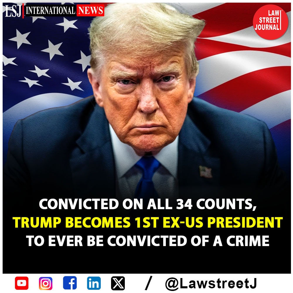 #International | #LSJShorts | #HushMoneyTrial Convicted on all 34 counts, Donald Trump becomes the 1st ex-US President to ever be convicted of a crime Former US President #DonaldTrump has been convicted for all 34 charges in a case for creation of false business records to