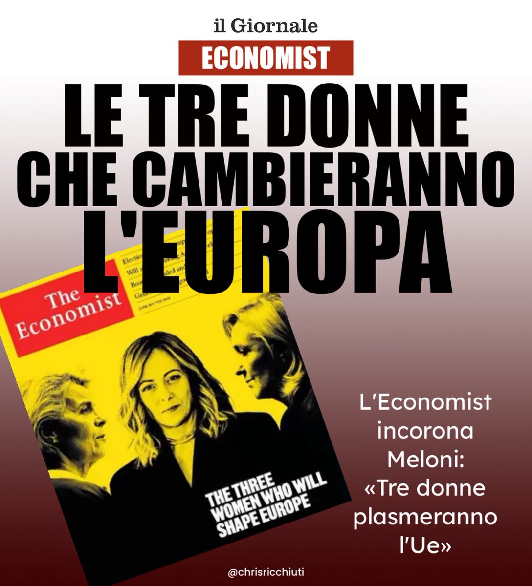 L'#Economist incorona #GiorgiaMeloni. Con Giorgia l'Italia torna centrale, decisiva e rispettata! 🇮🇹 #31maggio