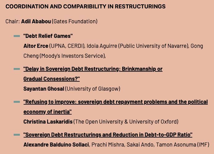 #DebtCon7 Day 3️⃣ 8am CET: Join Adil Ababou of @gatesfoundation, @ChristinaLaska1, Sayantan Ghosal, Alexandre Balduino Sollaci & Aitor Erce to discuss coordination and comparability issues in #DebtRestructurings 👇 buff.ly/3KkT9On