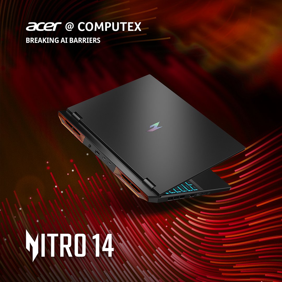 Acer's tweet image. Acer is heading to #Computex2024! 
From Swift 14 AI to the SpatialLabs™ Eyes, and gaming beasts Nitro 14 and Nitro Monitor GA1—there&apos;s something for everyone.
Discover our latest #AIPC, #CopilotPCs &amp;amp; Acer subsidiaries solutions for #BreakingAIBarriers!
acer.link/3yH6sWR