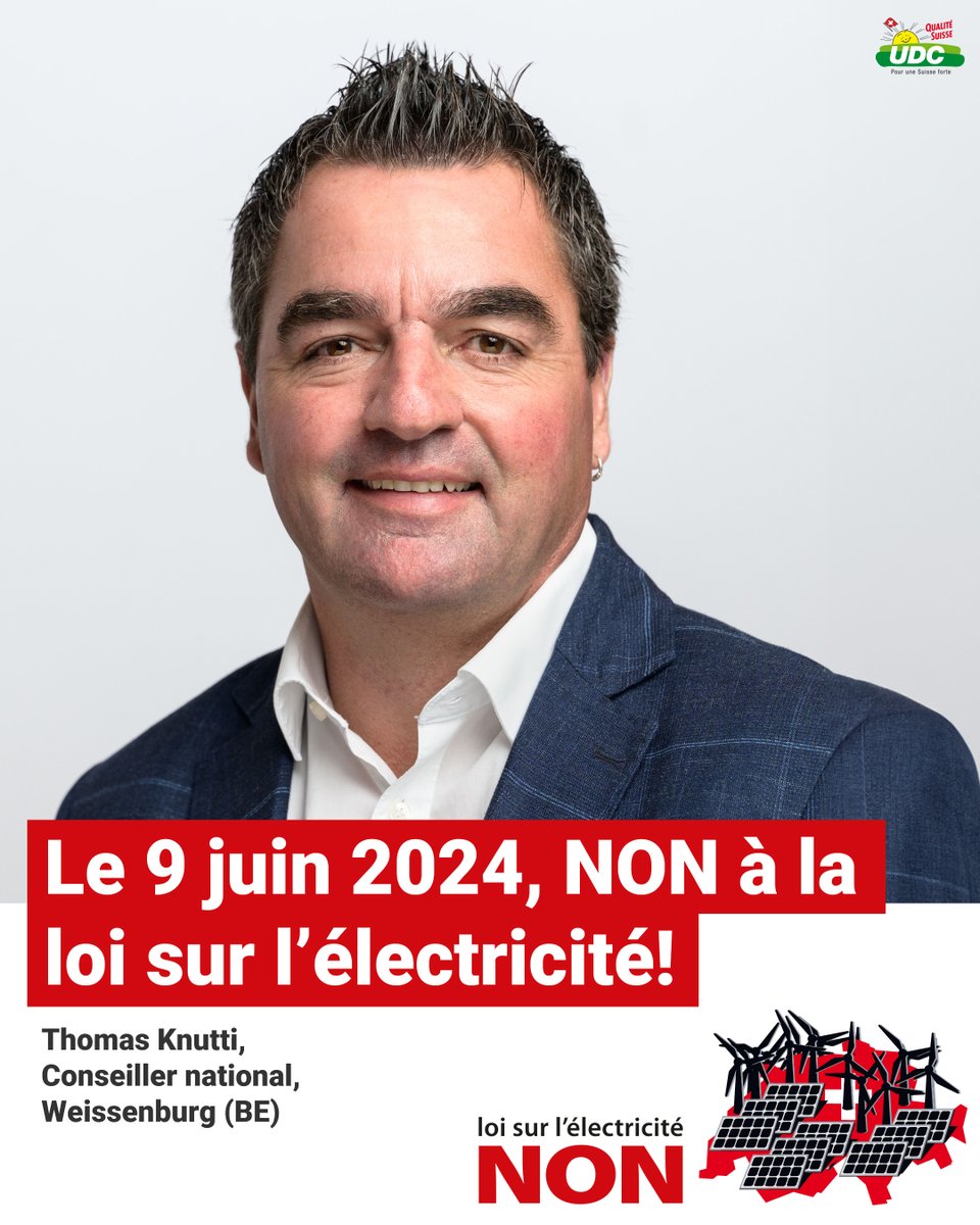 Pour la troisième fois déjà, le Conseil fédéral nous promet  d'électricité, moins de coûts et plus d'indépendance. Avec un titre alléchant « pour un approvisionnement en électricité sûr », on présente aux électeurs un autre mauvais projet énergétique.
👉🏼 udc.ch/actualites/pub…