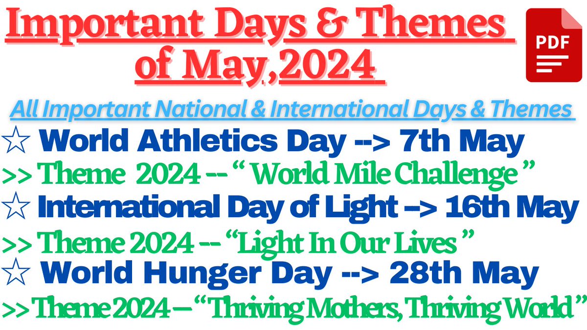 Important Days and themes of May 2024
youtu.be/sMMBpV10D00
#daysandthemes #currentaffairs2024 #currentaffairs #31stmay #generalknowledge