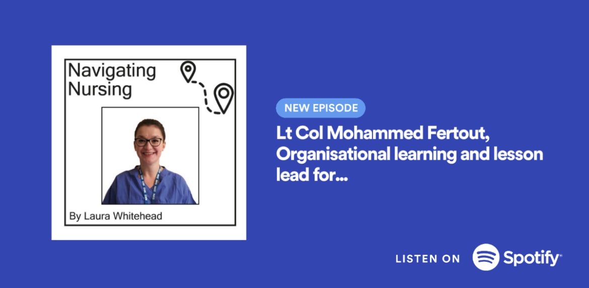 Laura Whitehead (@laurawh56878961) on Twitter photo New episode out now on #navigatingnursing with Lt Col Mohammed Fertout #nurse #registerednurse #DefenceNursing #Onemedicalmindset #futureDMS #DMS
#leadership #mentalhealthnursing
<a href="/DMS_MilMed/">Defence Medical Services</a>
#nursing
<a href="/MiddlesexUni/">Middlesex University</a>
<a href="/NursingTimes/">Nursing Times</a>
<a href="/KCLalumni/">KCL Alumni</a> New episode out now on #navigatingnursing with Lt Col Mohammed Fertout #nurse #registerednurse #DefenceNursing #Onemedicalmindset #futureDMS #DMS
#leadership #mentalhealthnursing
<a href="/DMS_MilMed/">Defence Medical Services</a>
#nursing
<a href="/MiddlesexUni/">Middlesex University</a>
<a href="/NursingTimes/">Nursing Times</a>
<a href="/KCLalumni/">KCL Alumni</a>