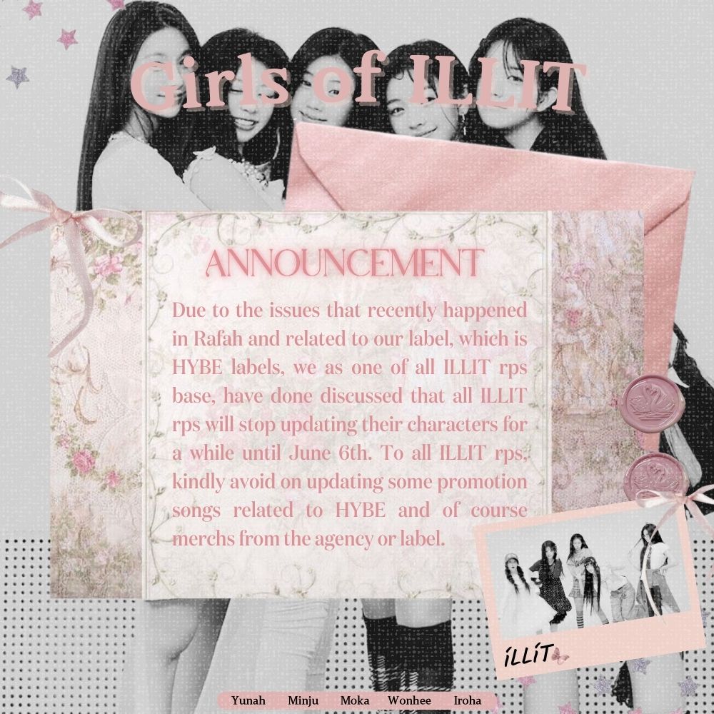 GirlsOfILLIT's tweet photo. good day, all ILLIT rps! as we stand with the humanity, we've a little announcement to all ILLIT rps. please spread this information and don't forget read it first, thank you. https://t.co/8Ph7AFaFHx