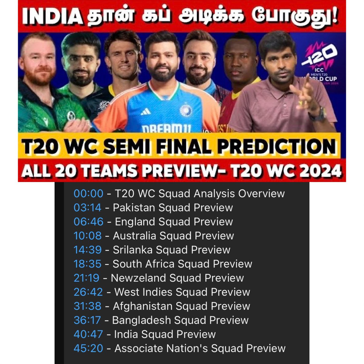 youtu.be/hm3hc4xMJzU?si… - ரொம்ப பெரிய Preview…. 1 hour மேல வரும்… என்னோட 4 semi finalists யாரு, Cup யாரு அடிக்க வாய்ப்பு இருக்குன்னு சொல்லிருக்கேன். உங்களோட 4 semifinalists யாருன்னு Video பாத்துட்டு Comment பண்ணுங்க. #T20WorldCup #Cricanandha