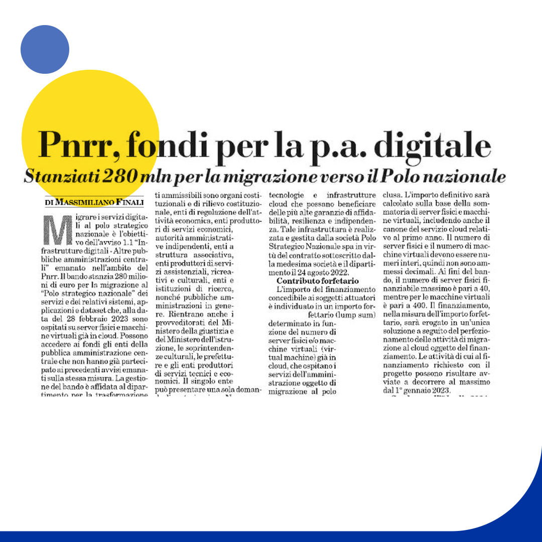 🗞️ '#PNRR fondi per la PA digitale' @mfinali su @ItaliaOggi 👉 padigitale2026.gov.it @AlessioButti_ @InnovazioneGov @michelegentili @paoloigna1 @cinziasams @StivaleDigitale @fdicos10 @InnovazioneTri1