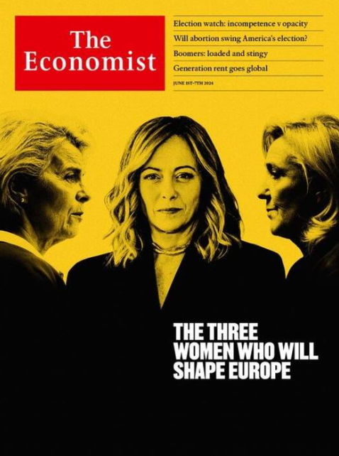 #TheEconomist (#Rothschild) mette #Giorgia in copertina insieme all'altra finta sovranista (#LePen) e #VDL: le tre donne che plasmeranno l'#Europa.

Però votatela, #altrimentivinceilpiddì