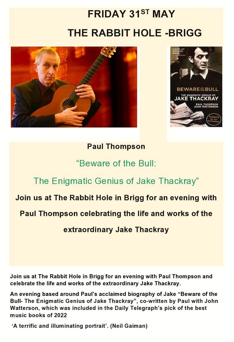 Two events with Paul Thompson this weekend celebrating the genius of Jake Thackray Thanks @jakethackrayfan for bringing these events to Brigg and Grimsby. Paul is @Therabbits21 on Friday evening and @FreemanStMarket on Saturday Both events are free