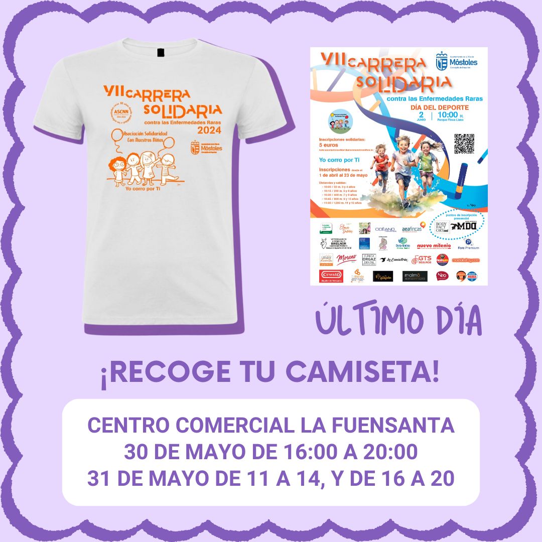 𝗥𝗲𝗰𝗼𝗴𝗶𝗱𝗮 𝗱𝗲 𝗰𝗮𝗺𝗶𝘀𝗲𝘁𝗮𝘀 📣 ¡𝗨́𝗹𝘁𝗶𝗺𝗼 𝗱í𝗮! Centro comercial La Fuensanta, 𝟭𝟭:𝟬𝟬 𝗮 𝟭𝟰:𝟬𝟬, y de 𝟭𝟲:𝟬𝟬 𝗮 𝟮𝟬:𝟬𝟬 🏃‍♂️ 𝗥𝗲𝗰𝘂𝗲𝗿𝗱𝗮 traer el justificante de inscripción #CarreraSolidaria