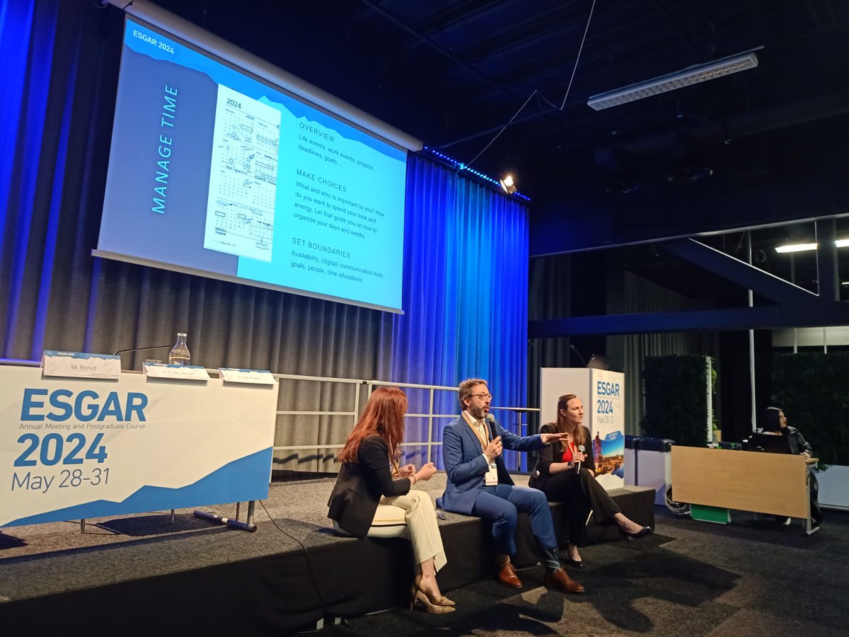 sofiekedejonge's tweet photo. A great experience: on stage as a researcher and coach, together with Prof. Maxime Ronot and Dr. Katja De Paepe (both radiologists and research leads), inspiring ~60 abdominal radiologists at all levels on how to optimise life work balance at ESGAR 2024. https://t.co/FHr7E0diKY