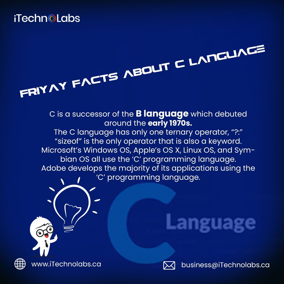 itechnolabsca's tweet image. The C programming language has gained its popularity because of its features. There are still some unknown interesting facts about the C language that have also contributed to its popularity.
#programmingfacts #itechnolabs #programminglanguage