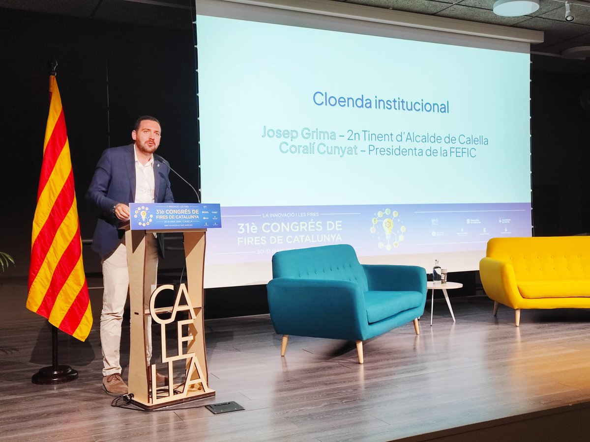 Cloenda institucional del 𝟑𝟏è 𝐂𝐨𝐧𝐠𝐫é𝐬 𝐝𝐞 𝐅𝐢𝐫𝐞𝐬 𝐝𝐞 𝐂𝐚𝐭𝐚𝐥𝐮𝐧𝐲𝐚 que hem dut a terme ahir i avui a #Calella a càrrec de la Sra. Coralí Cunyat <a href="/coralicb/">Coralí Cunyat Badosa</a>, presidenta de la #FEFIC i el Sr. Josep Grima <a href="/JosepGrima/">Josep Grima 🎗</a>, 2n Tinent d'Alcalde de <a href="/ajcalella/">Ajuntament de Calella</a> 
#CongrésFires
