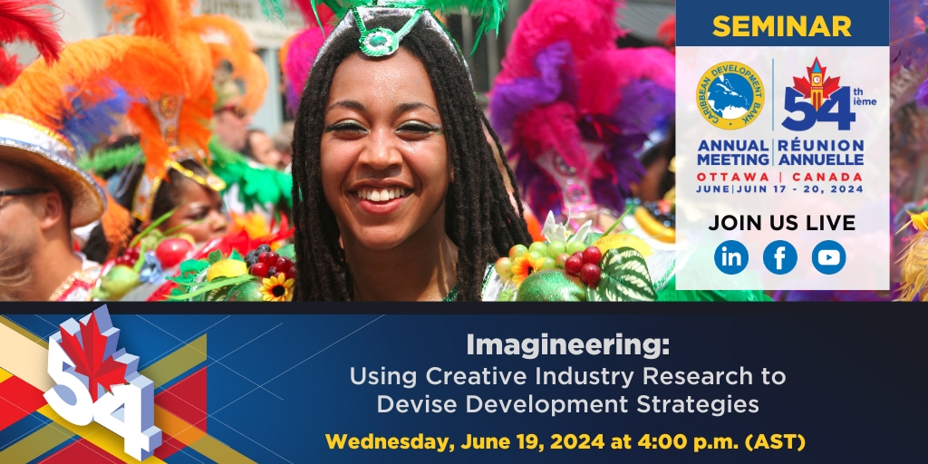 The Caribbean's #creativeindustries are powerhouses for jobs & growth. Join CDB's seminar on June 19 to examine data on the sector's impact & explore strategies for unlocking its potential. Let's reimagine the future! 

🔗bit.ly/4e2Vr24

Partner: @CanadaDev

#CDBBOG54