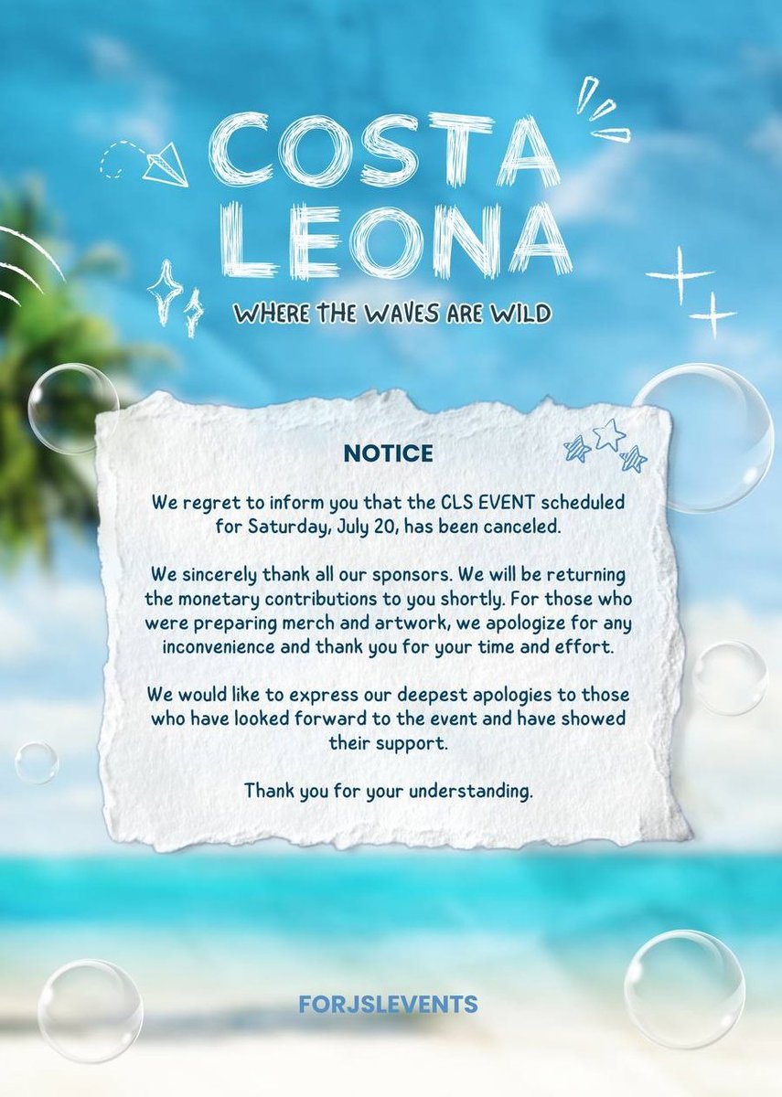 Event Cancellation Announcement.

#EndlessCLSails
#CLebrationOfTheProminentFamilies