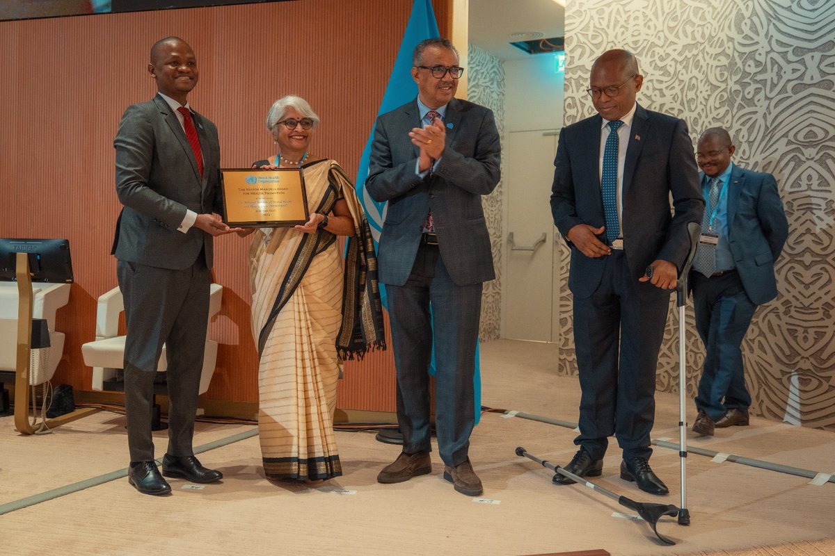 NIMHANS_BLR's tweet image. NIMHANS bags the Nelson Mandela Award for Health Promotion, 2024 by the World Health Organization. Director @pratimamurthy receives the award at Geneva @WHO. This is a testament of our continued efforts & dedication in patient care in the area of mental health & neurosciences.