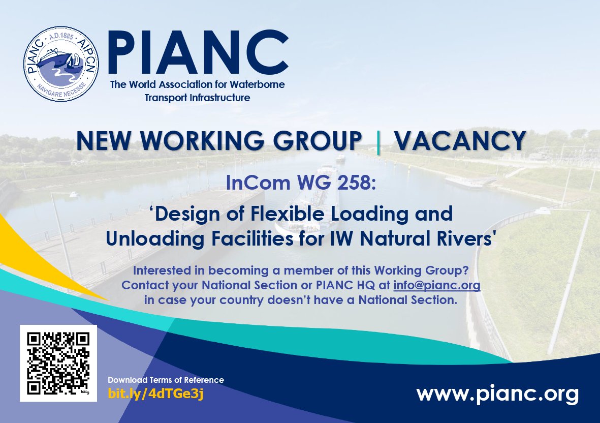 PIANC1's tweet image. PIANC InCom is looking for members for the newly created InCom Working Group 258. 

Interested?
Contact your National Section or send an email to info@pianc.org in case your country doesn't have a National Section!

#pianc #incom #workinggroups