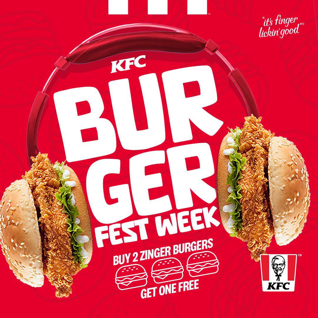It's less than 24 hours ⏲️ to the end of the KFC Burger Fest Week 😱 Buy 2 Zinger Burgers and Get 1 FREE Head over to any KFC near you or click the link in their bio to place your order Today. #KfcBurgerFest #BurgerFestWeek