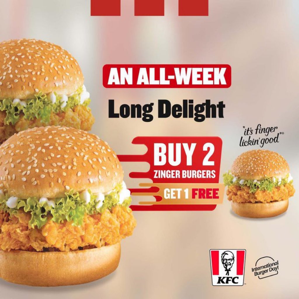 The KFC Burger Fest Week is ending in less than 24hours 😱 Buy 2 Zinger Burgers and Get 1 FREE now Go to any KFC near you or click the link in their bio to place your order Today. #KfcBurgerFest #BurgerFestWeek