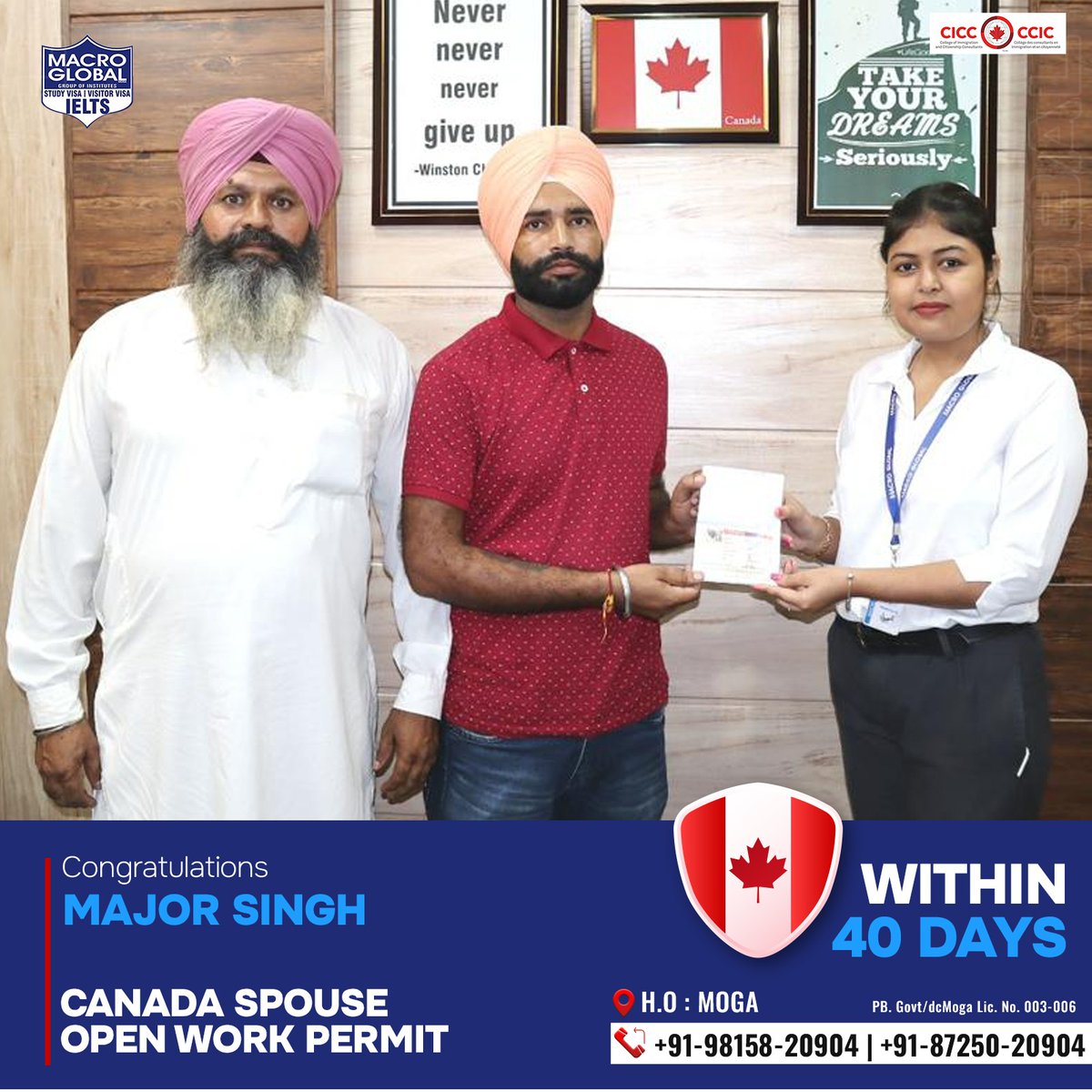 Major Singh's Canada Spouse Open Work Permit has been approved within 40 days with Macro Global's seamless guidance! 🎉

#MacroGlobal #GurmilapSinghDalla #Canada #Canadastudyvisa #canadaopenworkpermit #spousevisa #Visitorvisa #Visa #IELTS #IELTSTraining #EnrollNow #Immigration