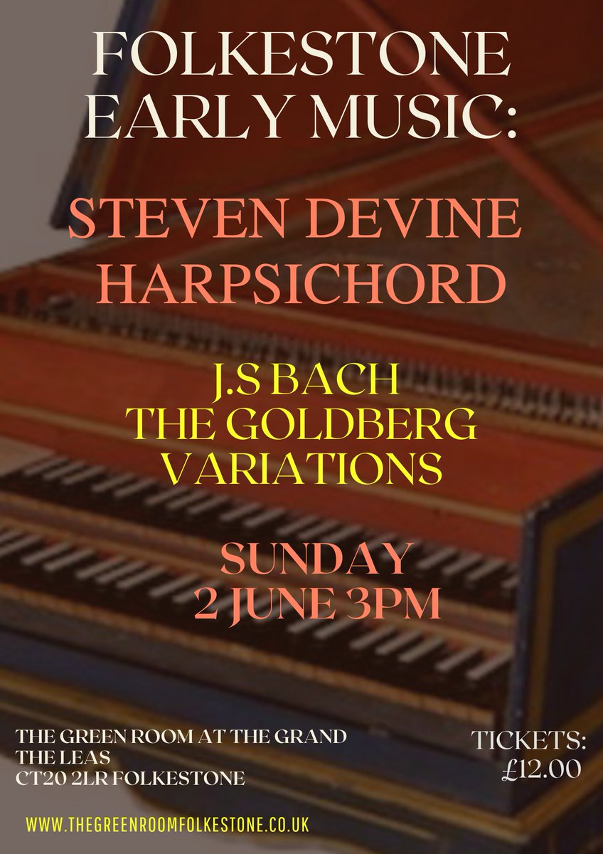 It's so brilliant Folkestone has an Early Music series again! Don't miss Steven Devine's Harpsichord recital this Sunday at The Green Room. More info: thegreenroomfolkestone.co.uk/whats-on/