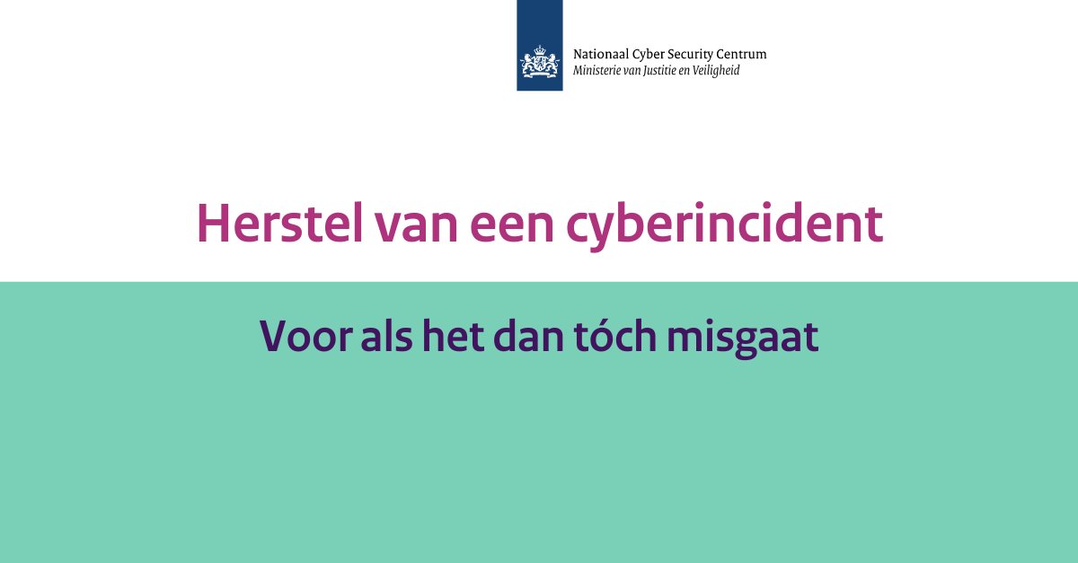 Het vermogen te herstellen van #cyberincidenten is een voorwaarde om digitaal weerbaar te zijn. @NCSC_NL licht toe wat het belang van #herstel is, hoe je dat inricht en welke maatregelen je kunt nemen om effectief te herstellen. 

Meer informatie ⤵️

ncsc.nl/wat-kun-je-zel…