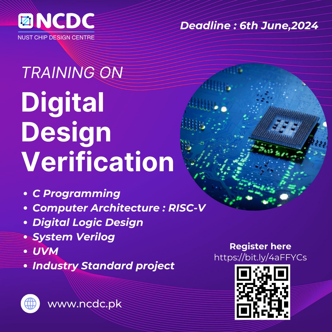ncdc_pk's tweet photo. 1/2 NCDC’s flagship “Train to Hire” program is now accepting applications. Apply now to secure your spot in Pakistan’s premier Digital Design Verification Training program. https://t.co/eqlCHSwQZn