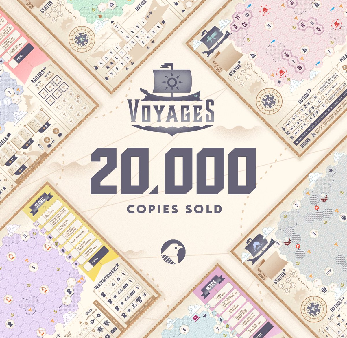 Last month we passed an incredible milestone - Voyages has now sold over 20,000 copies! Rory will have a few map 1 sheets on him at the UK Games Expo, so track him down if you haven't checked out the game yet.
