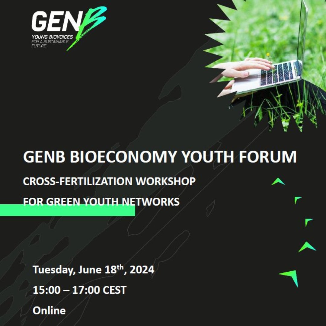 📢 #SaveTheDate!
¡El equipo del proyecto #GenB te invita a participar en el primer evento del Foro de Jóvenes de #Bioeconomía GenB! Una iniciativa que tiene como objetivo conectar redes e iniciativas verdes que se centren en la participación y el empoderamiento de los jóvenes.