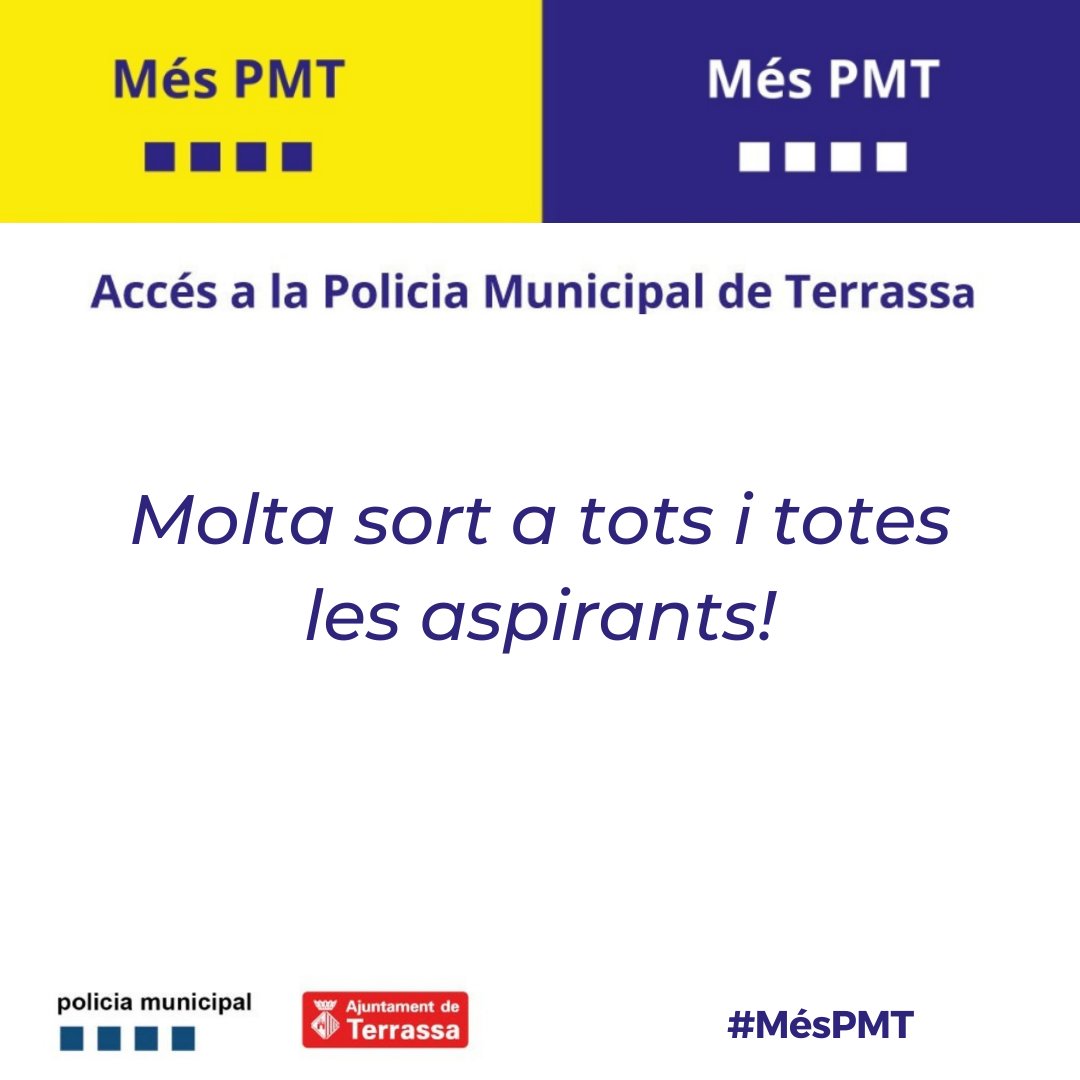 ✍️Demà dissabte 1 de juny, més de 1.230 aspirants estan cridats a fer l'exercici cultural i teòric per concurs-oposició lliure de 41 places d'agent de #PoliciaTRS 7:30h obertura d’accés 8:00h tancament de l’accés 8:10h inici de l’entrada a les aules ℹ️aoberta.terrassa.cat/ocupacio