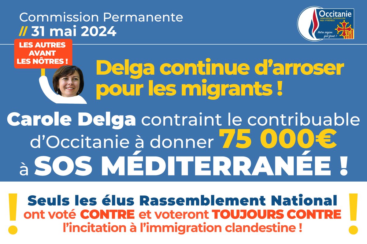 👉 Carole #Delga emploie l'argent du contribuable d'#Occitanie pour arroser, ENCORE, les associations qui encouragent l'#Immigration massive et clandestine ! 🔴 75 000 € de subvention à cette CP... 💪 Seuls vos élus #RN s'y opposent ! #LesNotresAvantLesAutres #PrioritéNationale