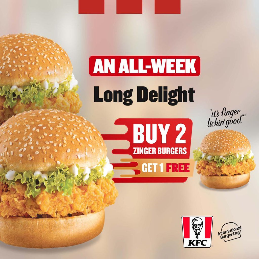 It's less than 24 hours to the end of the KFC Burger Fest Week Buy 2 Zinger Burgers and Get 1 FREE Head over to any KFC near you or click the link in their bio to place your order Today. #KfcBurgerFest #BurgerFestWeek