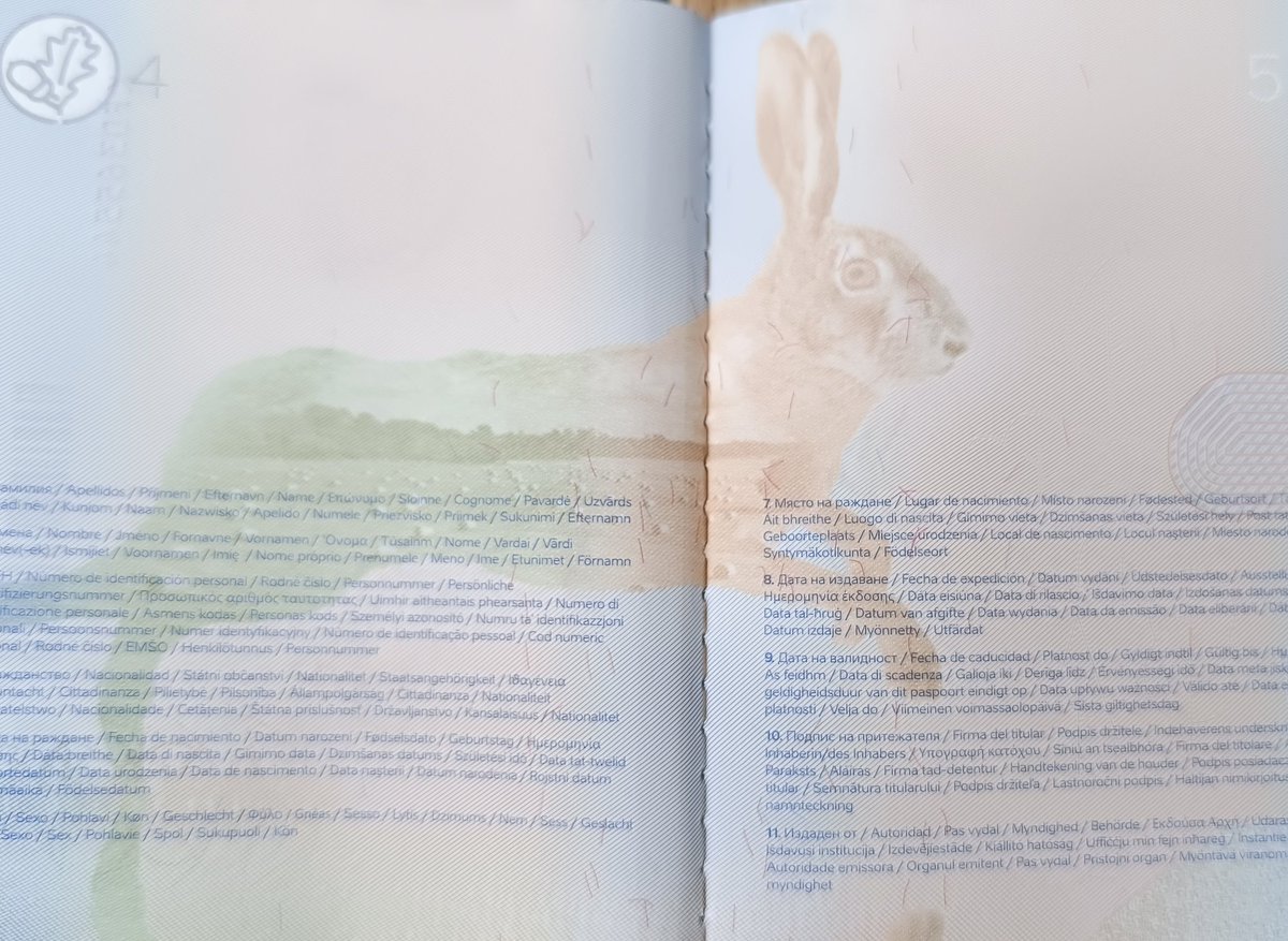 Обзор на все страницы эстонского паспорта! Тред.
1. Заяц. Взгляд напуганный, явно от кого-то бежит. Не хочу видеть насилие в паспорте, 3 из 10.