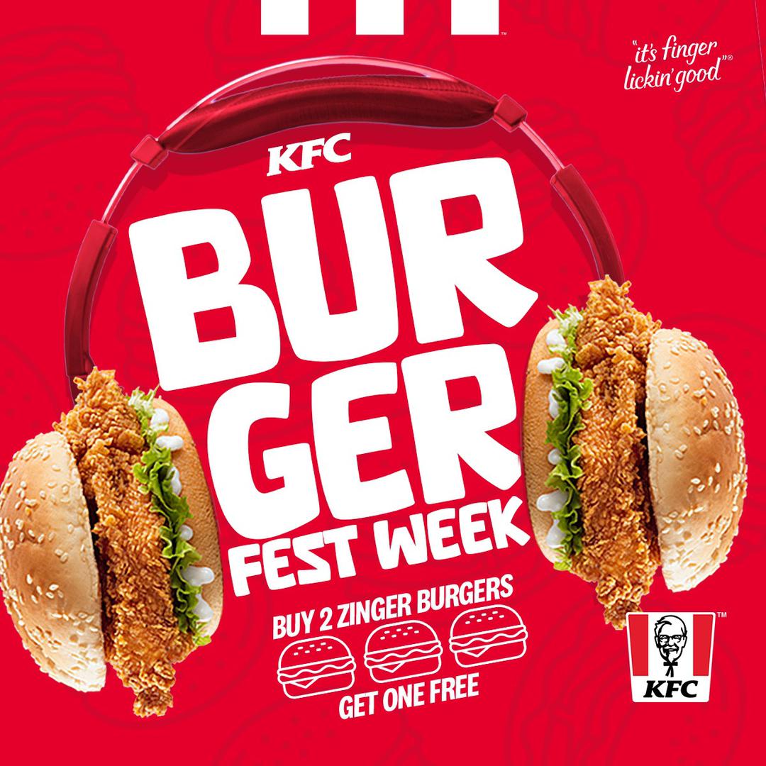 Hurry! Only a day left for the KFC Burger Fest Week! Buy 2 Zinger Burgers and Get 1 FREE. Visit your nearest KFC or click the link in their bio @kfcnigeria to order now. #KfcBurgerFest #BurgerFestWeek
