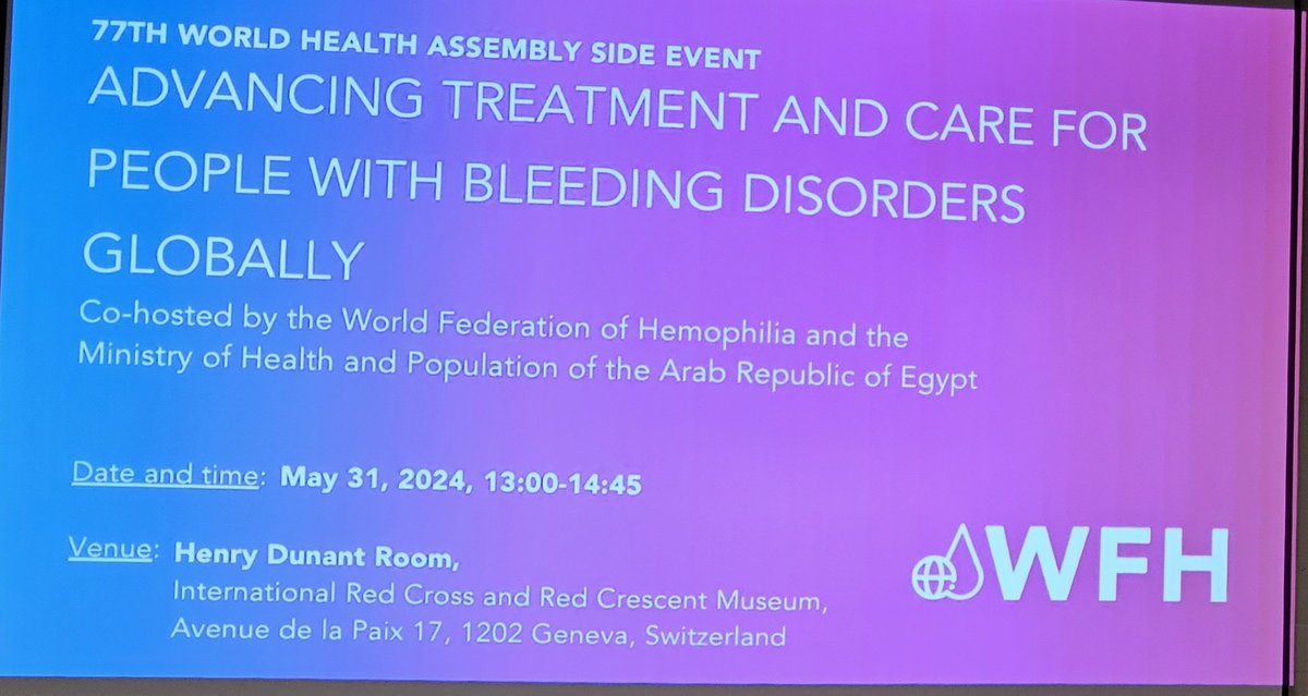 Speaking at the second <a href="/wfhemophilia/">WFH</a> side event today <a href="/WHO/">World Health Organization (WHO)</a> #WHA77