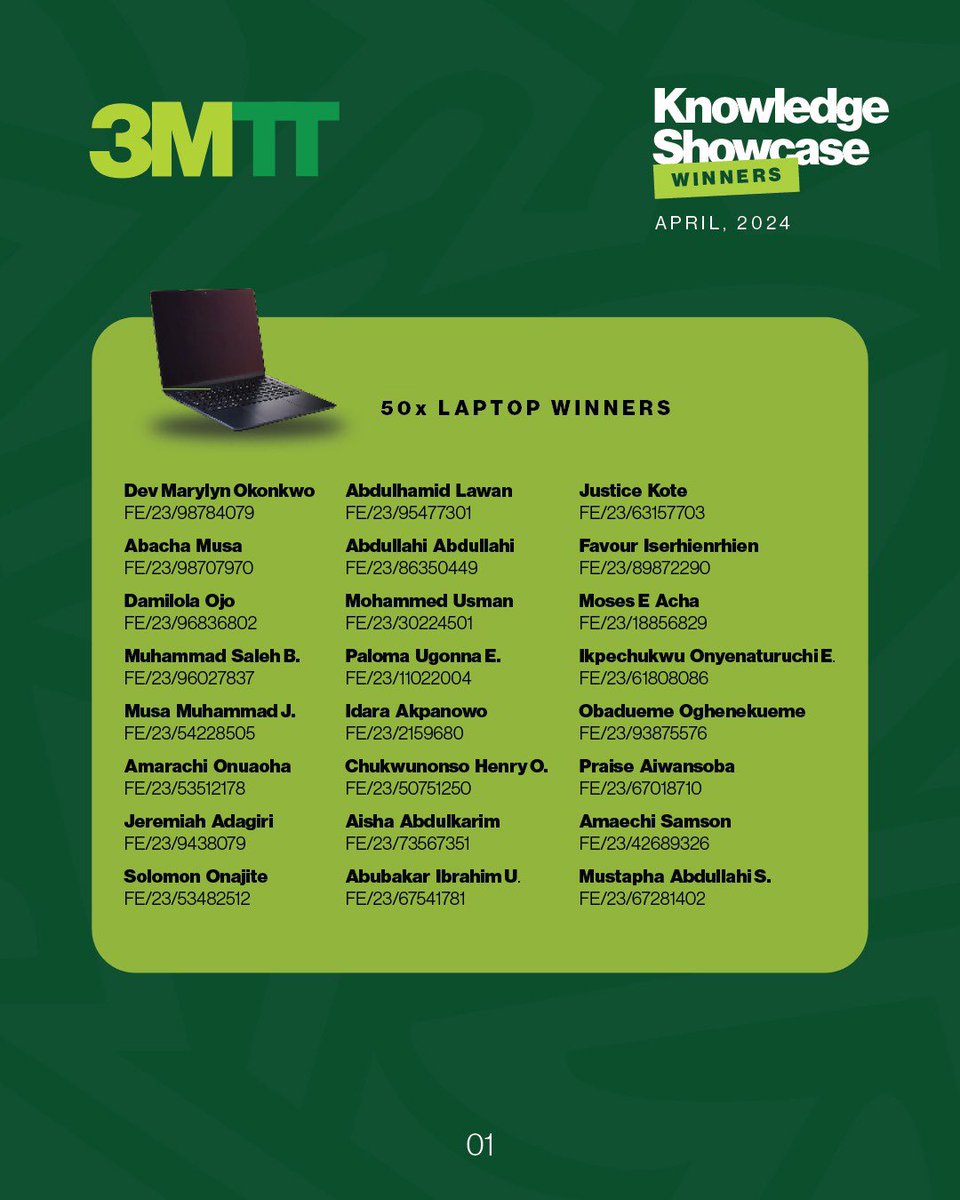 3MTTNigeria's tweet image. Announcing the Winners of the April Edition of the #3MTT Knowledge Showcase! 🎉

Congratulations to all the winners! Your hard work and creativity are inspiring, and we can&apos;t wait to see your continued success.